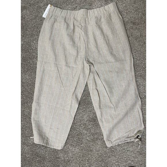 NWT Land'n Sea Linen Coastal Beachy Elastic Waist Pocket Striped Capri Cream L - Picture 6 of 10